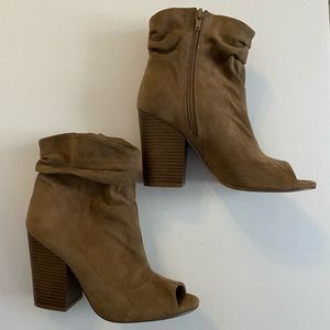 Taupe Suede Open Toe Bootie